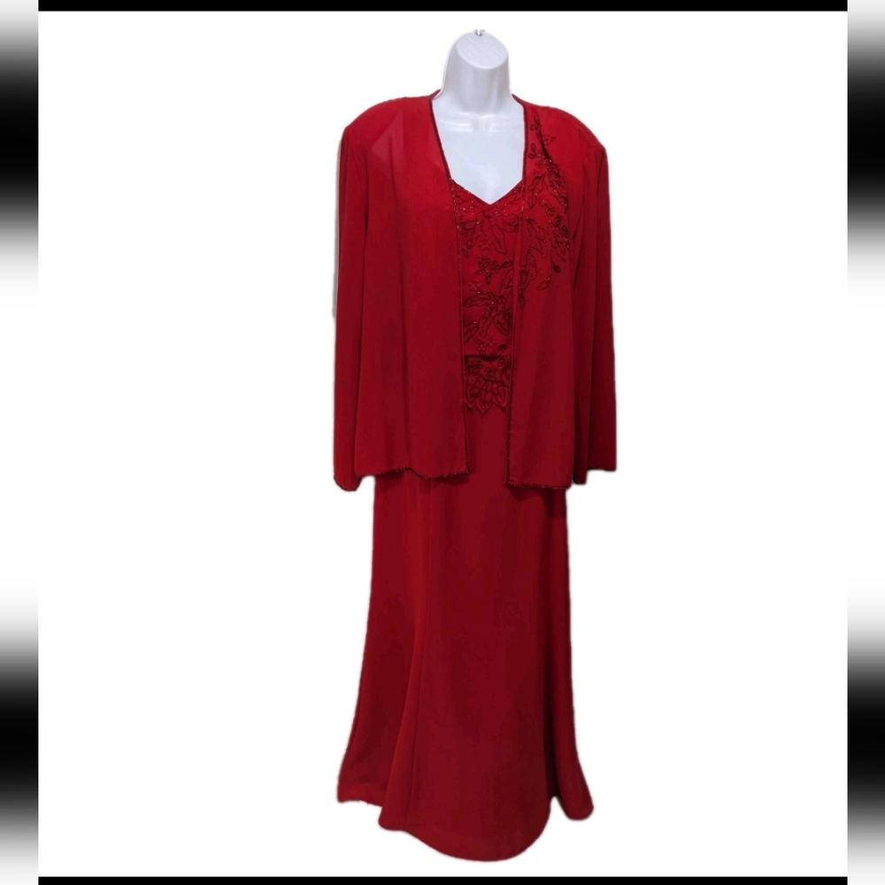 NWT Channa 2 Piece Formal Maxi Dress 3XL Red Beaded ONE SPOT #5300